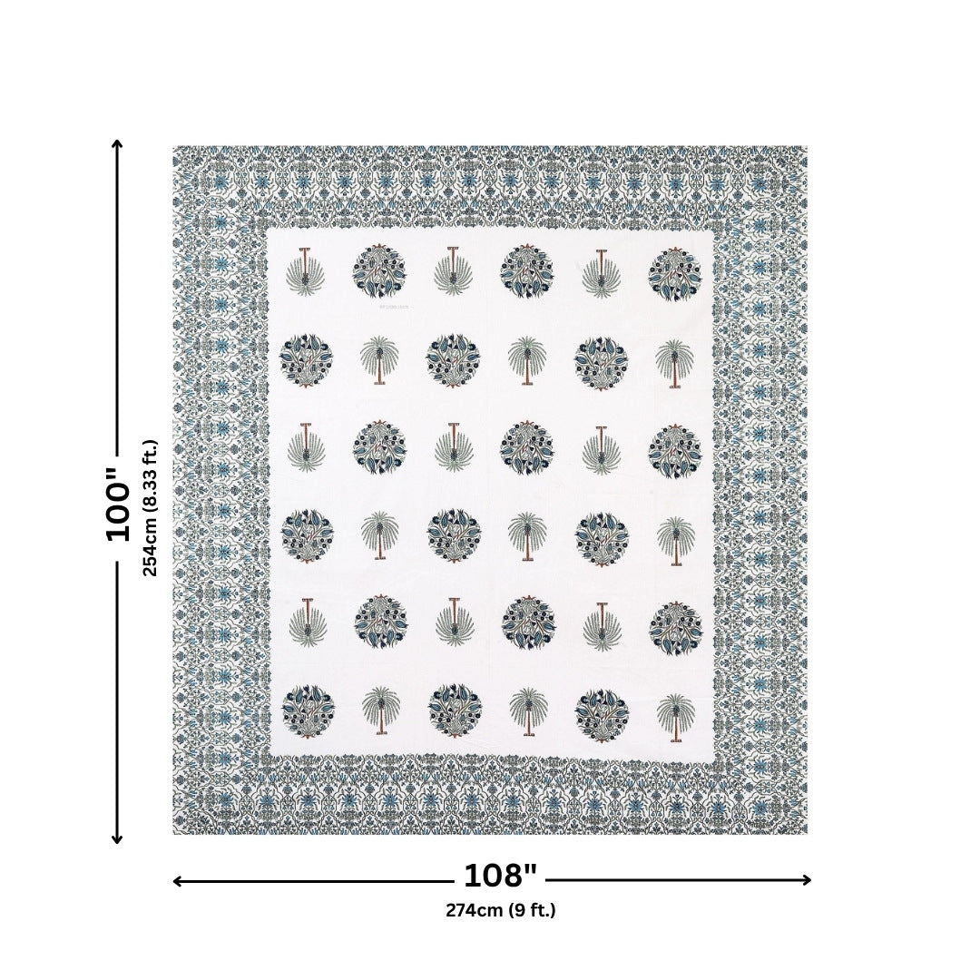 Palm Medallion Sage Navy Pure Cotton King Size Bedsheet