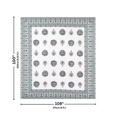 Palm Medallion Sage Navy Pure Cotton King Size Bedsheet