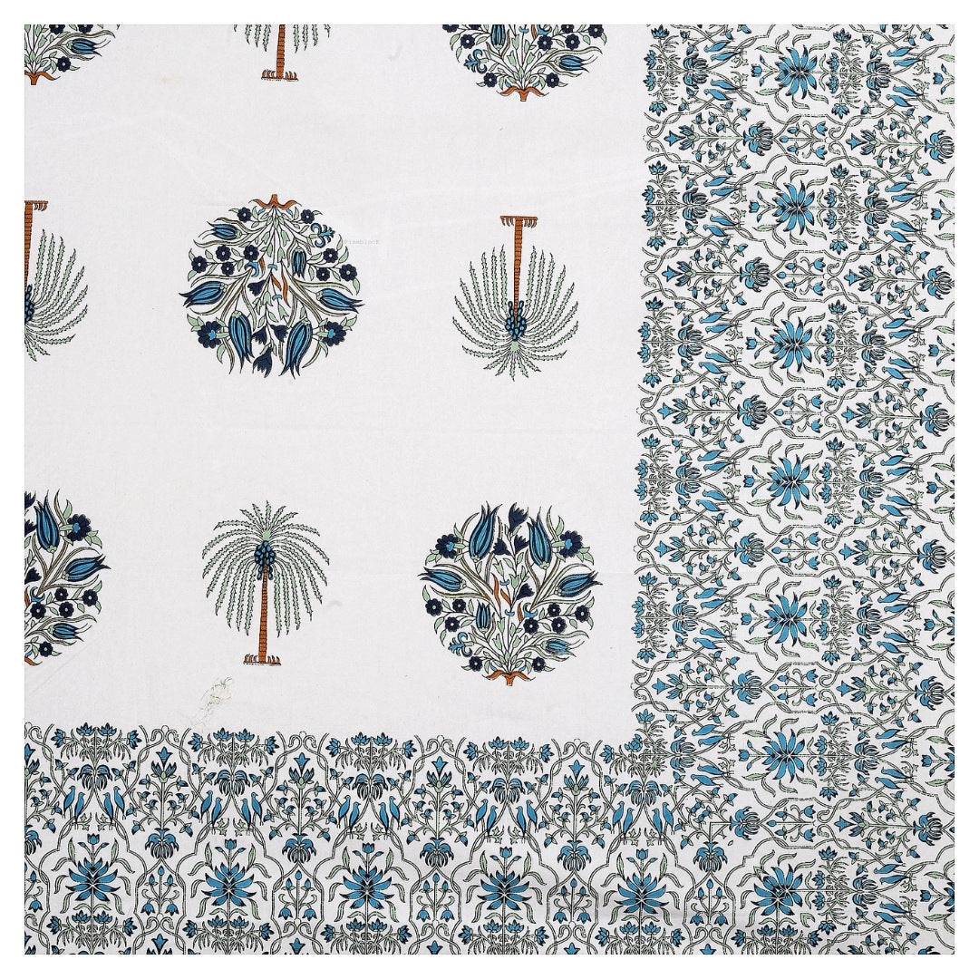 Palm Medallion Sage Navy Pure Cotton King Size Bedsheet