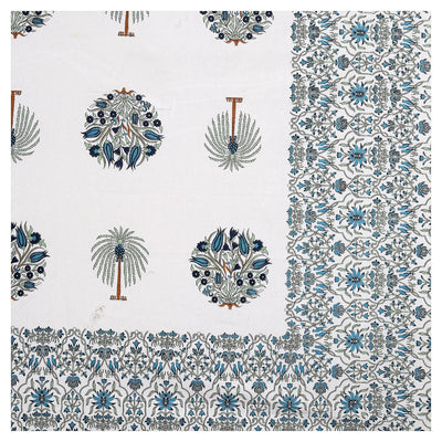 Palm Medallion Sage Navy Pure Cotton King Size Bedsheet