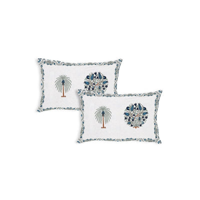 Palm Medallion Sage Navy Pure Cotton King Size Bedsheet