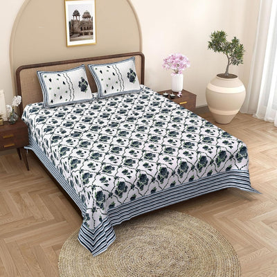 Trellis Bouquet Navy Pure Cotton King Size Bedsheet