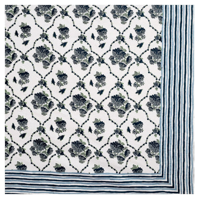 Trellis Bouquet Navy Pure Cotton King Size Bedsheet