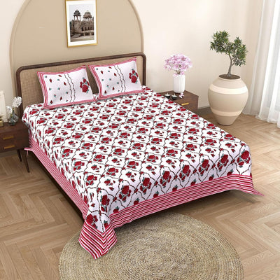 Trellis Bouquet Crimson Pure Cotton King Size Bedsheet