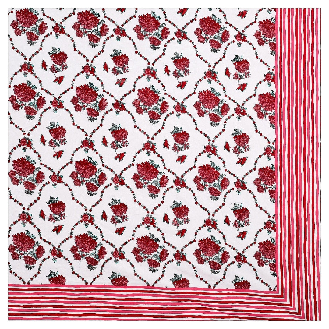 Trellis Bouquet Crimson Pure Cotton King Size Bedsheet