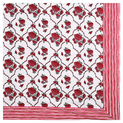 Trellis Bouquet Crimson Pure Cotton King Size Bedsheet