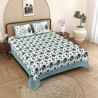 Trellis Bouquet Teal Pure Cotton King Size Bedsheet