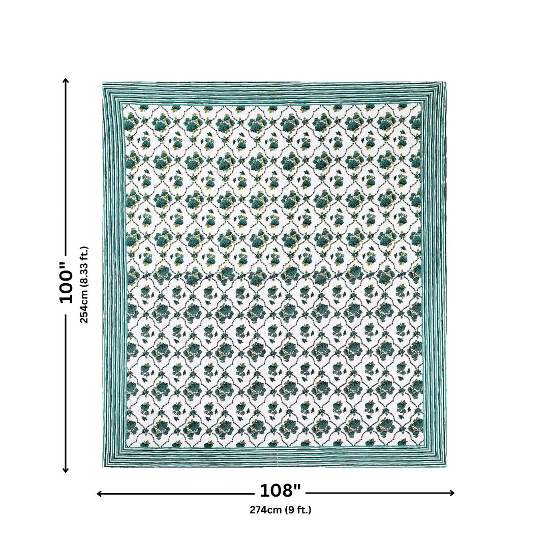 Trellis Bouquet Teal Pure Cotton King Size Bedsheet