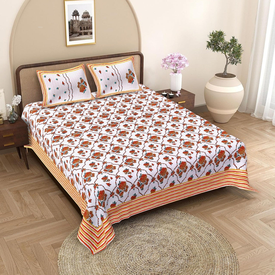 Trellis Bouquet Rust Pure Cotton King Size Bedsheet