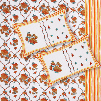 Trellis Bouquet Rust Pure Cotton King Size Bedsheet