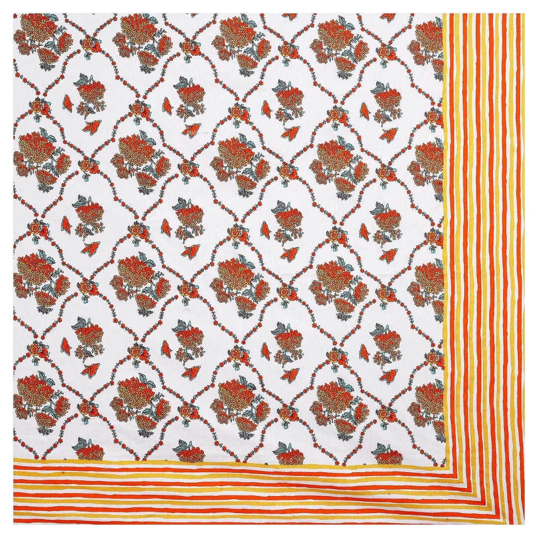 Trellis Bouquet Rust Pure Cotton King Size Bedsheet
