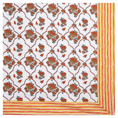 Trellis Bouquet Rust Pure Cotton King Size Bedsheet