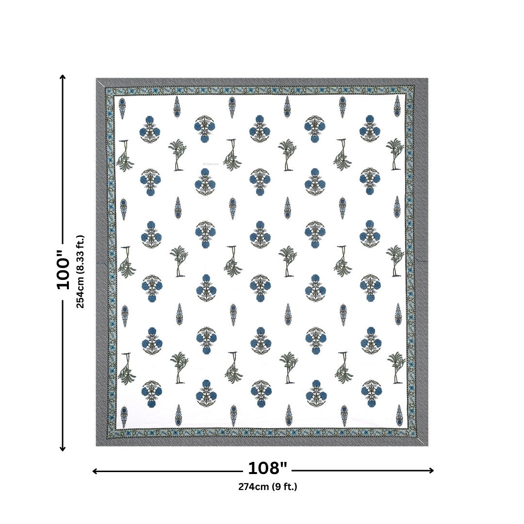Botanical Sprig Indigo Pure Cotton King Size Bedsheet