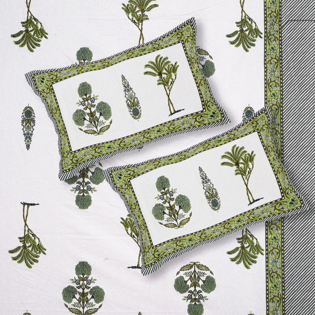 Botanical Sprig Sage Pure Cotton King Size Bedsheet