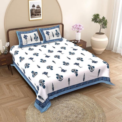 Botanical Sprig Powder Blue Pure Cotton King Size Bedsheet