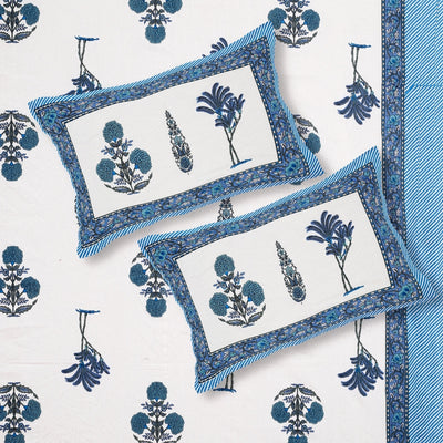 Botanical Sprig Powder Blue Pure Cotton King Size Bedsheet