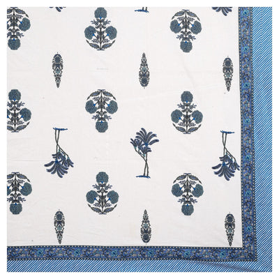 Botanical Sprig Powder Blue Pure Cotton King Size Bedsheet