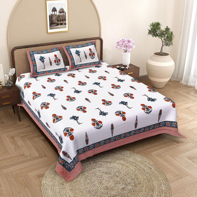 Botanical Sprig Terracotta Pure Cotton King Size Bedsheet