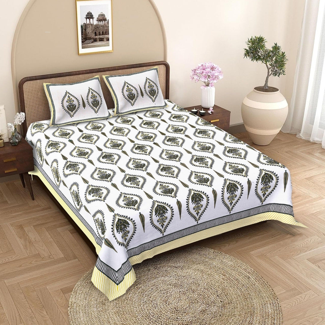 Ogee Medallion Mustard Pure Cotton King Size Bedsheet