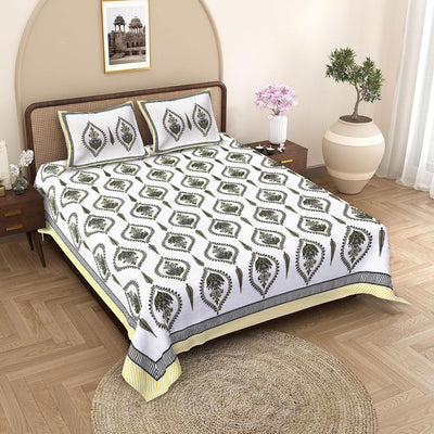 Ogee Medallion Mustard Pure Cotton King Size Bedsheet