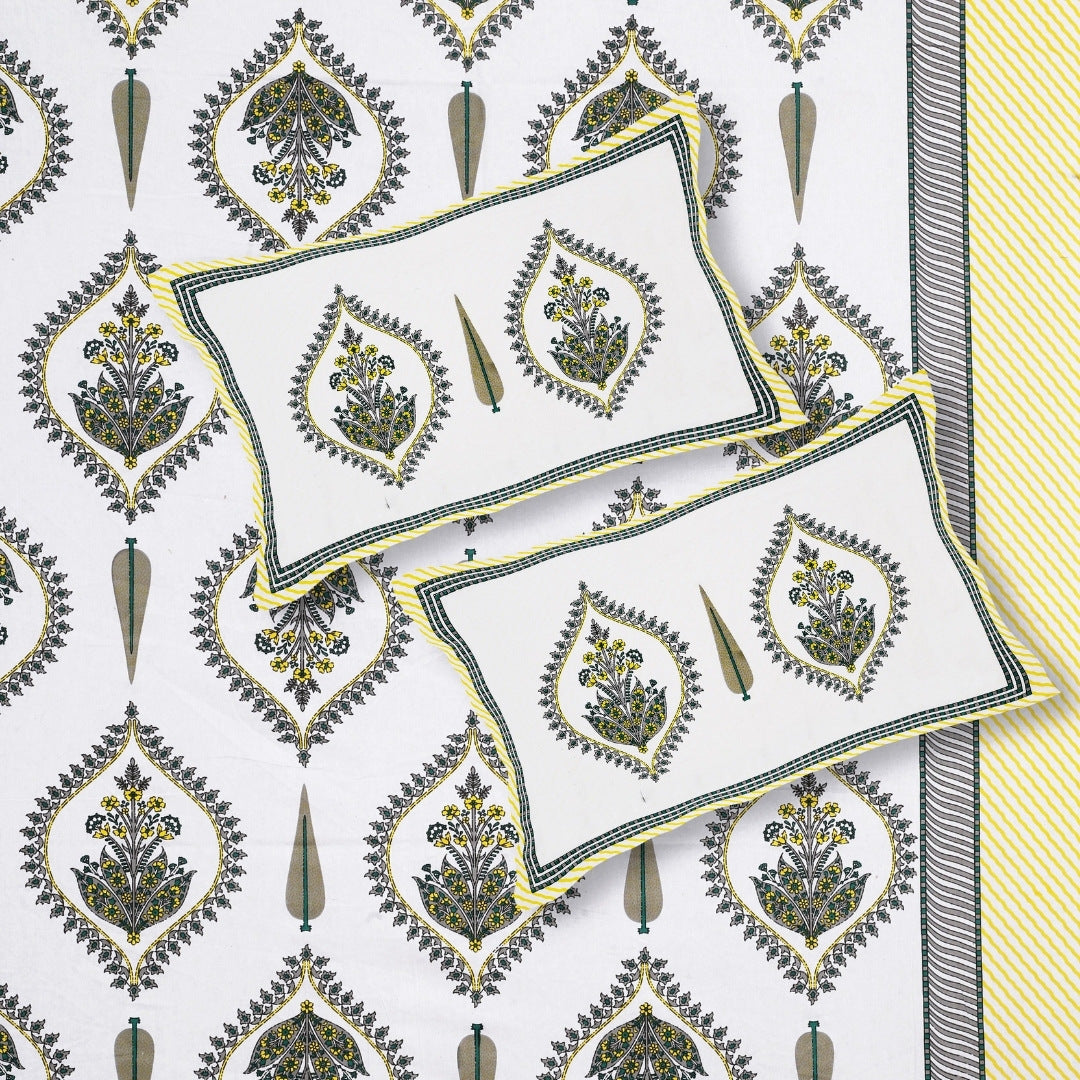 Ogee Medallion Mustard Pure Cotton King Size Bedsheet