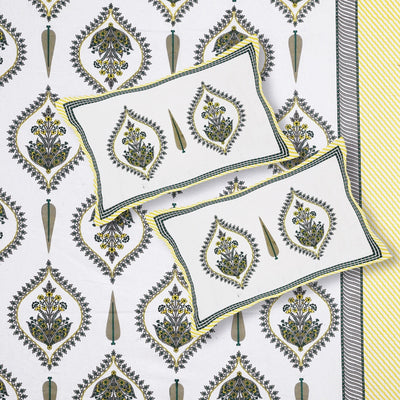 Ogee Medallion Mustard Pure Cotton King Size Bedsheet