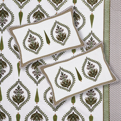 Ogee Medallion Olive Pure Cotton King Size Bedsheet
