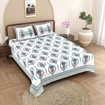Ogee Medallion Teal Navy Pure Cotton King Size Bedsheet