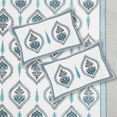 Ogee Medallion Teal Navy Pure Cotton King Size Bedsheet