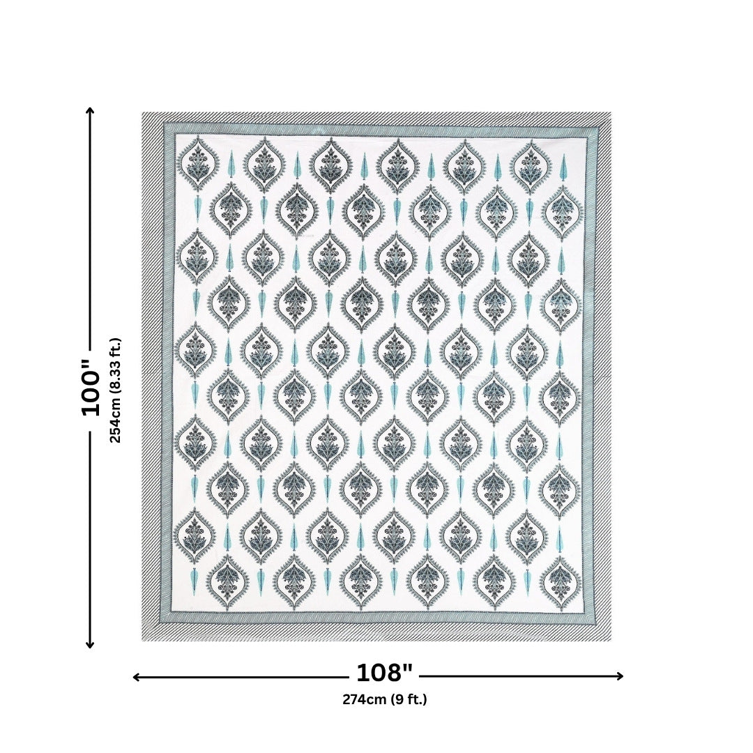 Ogee Medallion Teal Navy Pure Cotton King Size Bedsheet