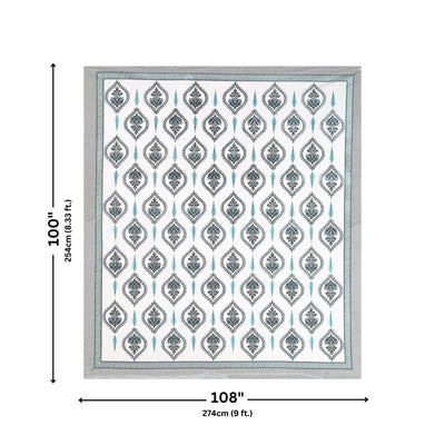 Ogee Medallion Teal Navy Pure Cotton King Size Bedsheet