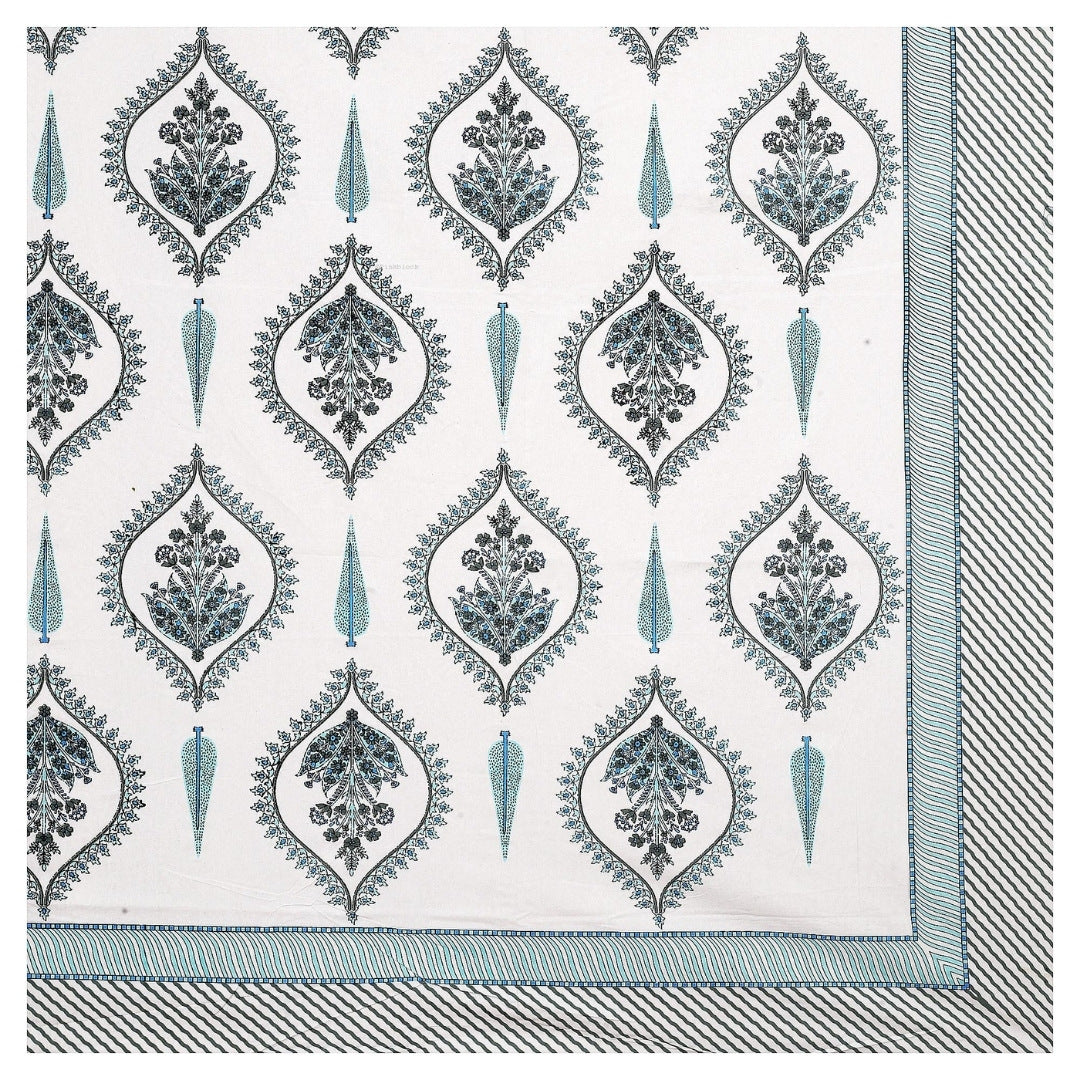 Ogee Medallion Teal Navy Pure Cotton King Size Bedsheet