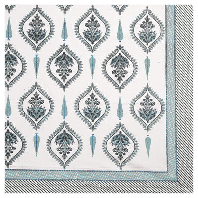 Ogee Medallion Teal Navy Pure Cotton King Size Bedsheet