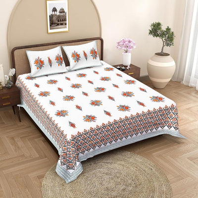 Ogee Medallion Rust Pure Cotton King Size Bedsheet