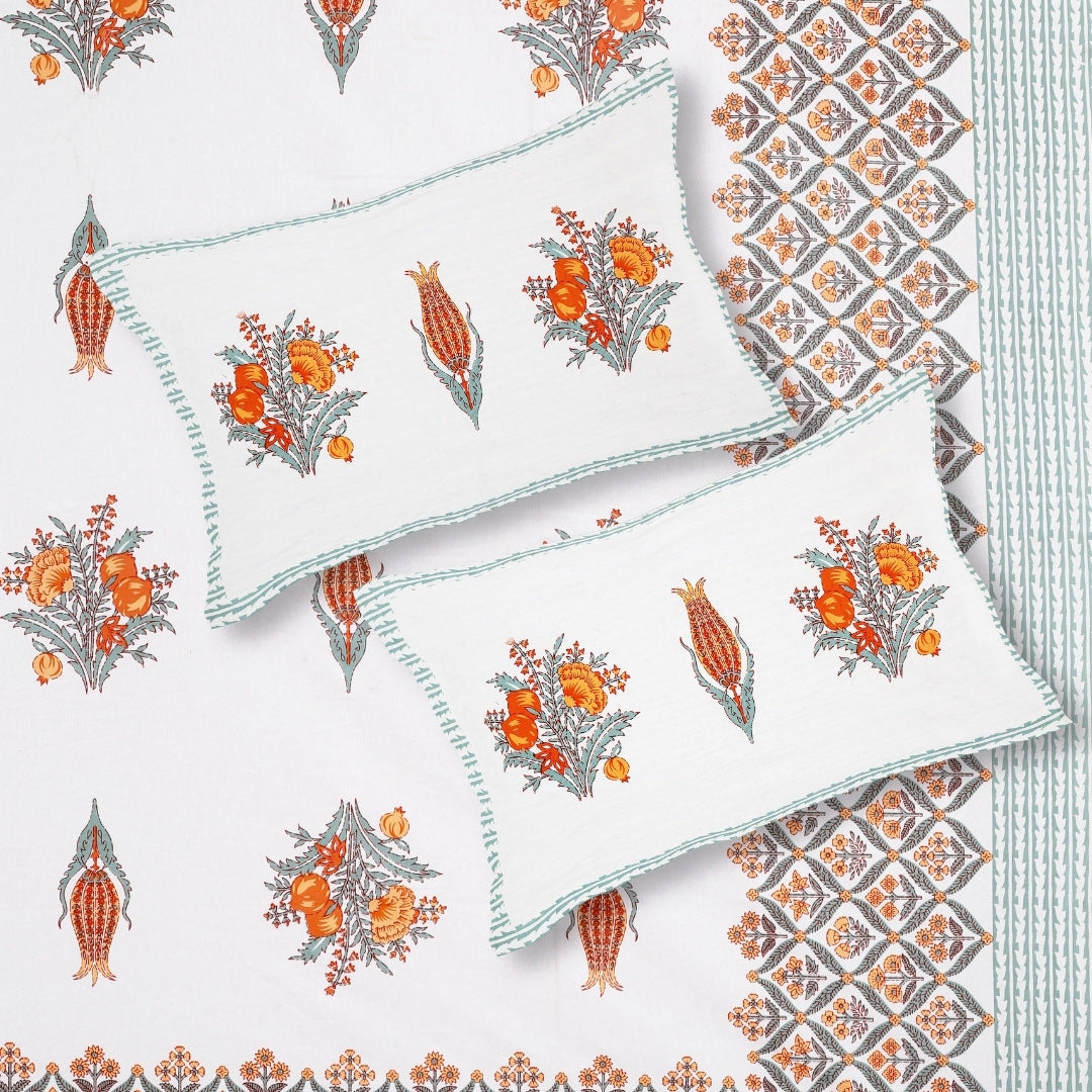 Ogee Medallion Rust Pure Cotton King Size Bedsheet