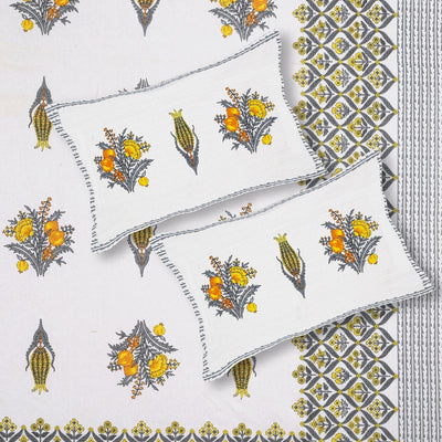 Pomegranate Bouquet Gold Pure Cotton King Size Bedsheet