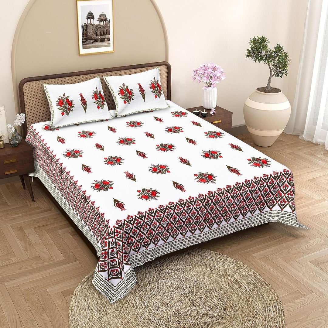 Pomegranate Bouquet Ruby Pure Cotton King Size Bedsheet