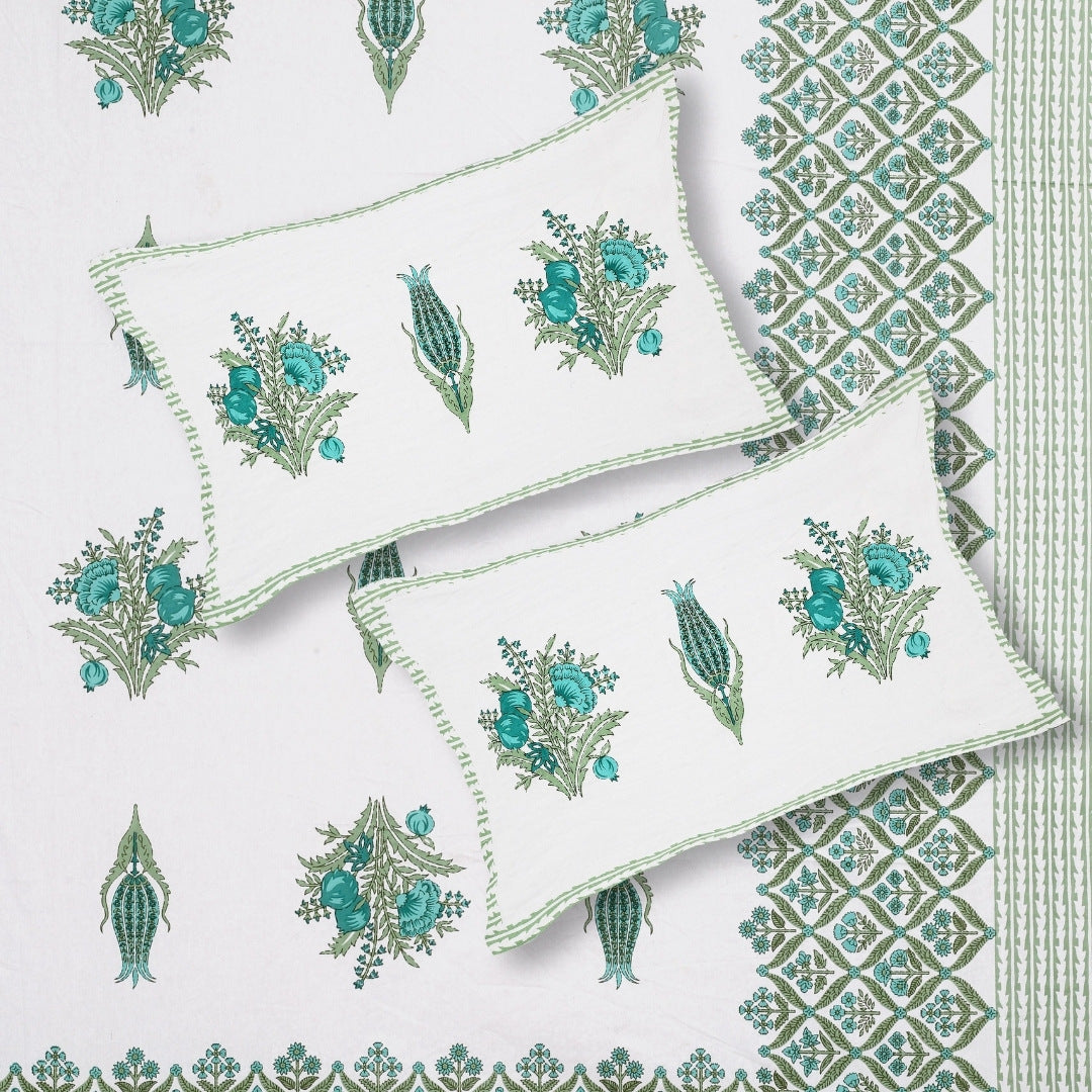 Pomegranate Bouquet Emerald Pure Cotton King Size Bedsheet