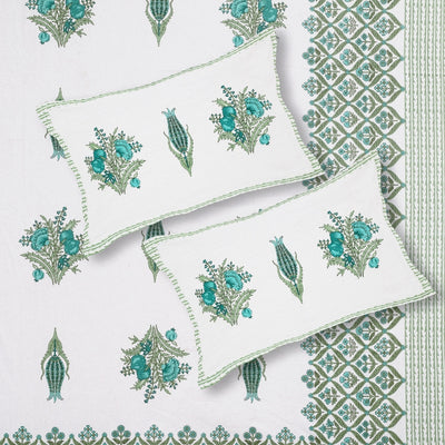 Pomegranate Bouquet Emerald Pure Cotton King Size Bedsheet