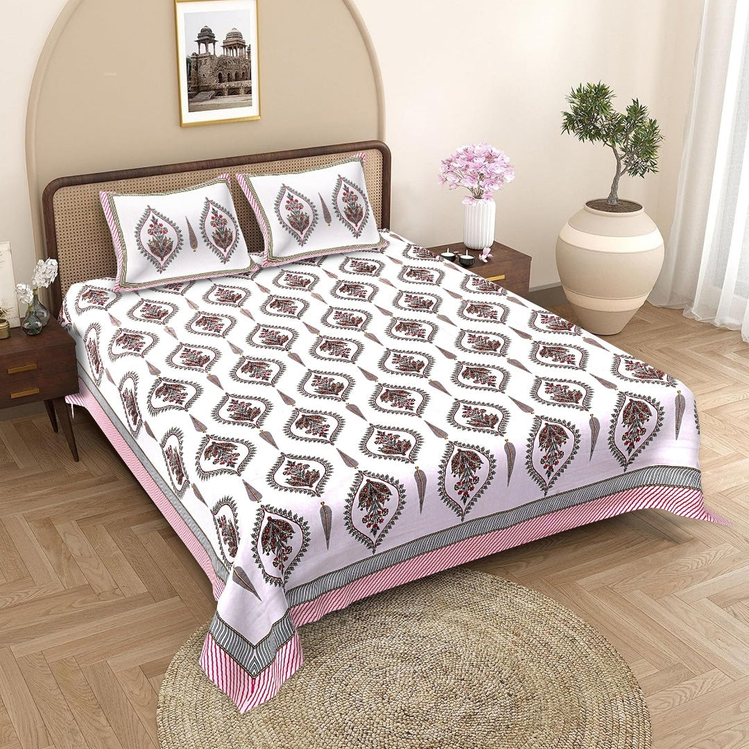 Pomegranate Bouquet Blush Pink Pure Cotton King Size Bedsheet