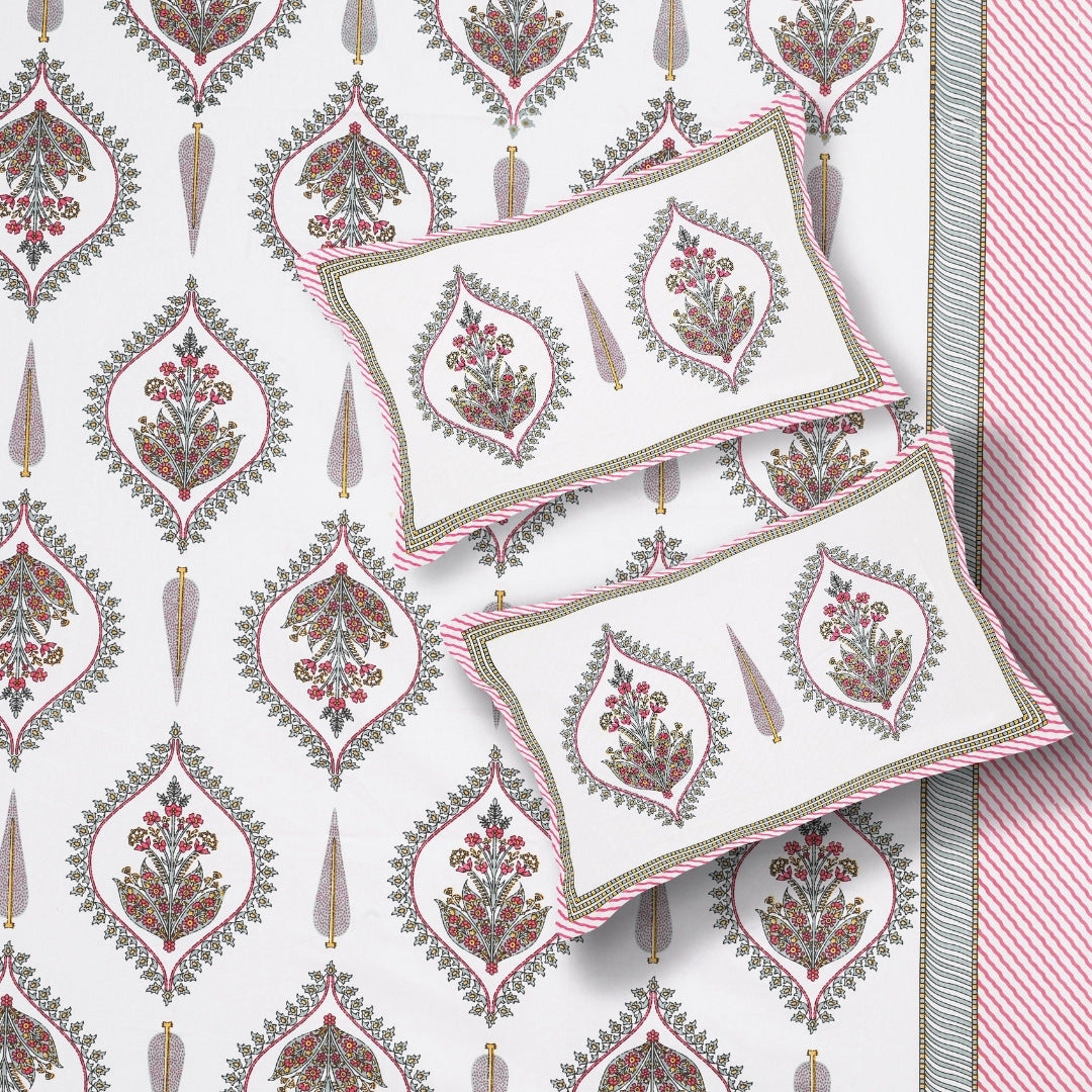 Pomegranate Bouquet Blush Pink Pure Cotton King Size Bedsheet
