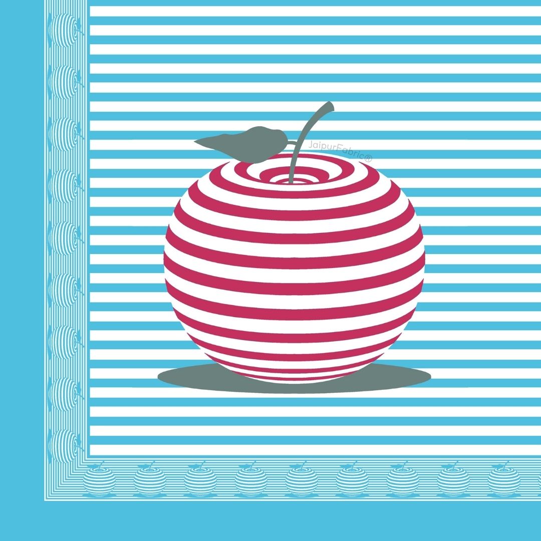 Sky Blue Candy Apple Print Pure Cotton King Size Bedsheet