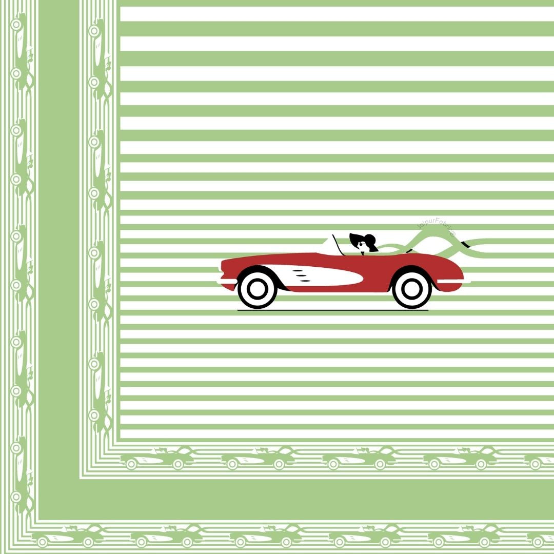Green Racing Car Print Pure Cotton King Size Bedsheet
