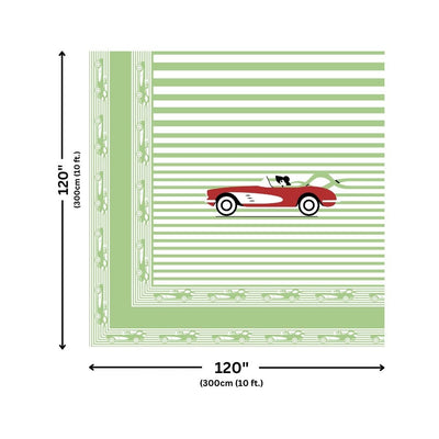 Green Racing Car Print Pure Cotton King Size Bedsheet