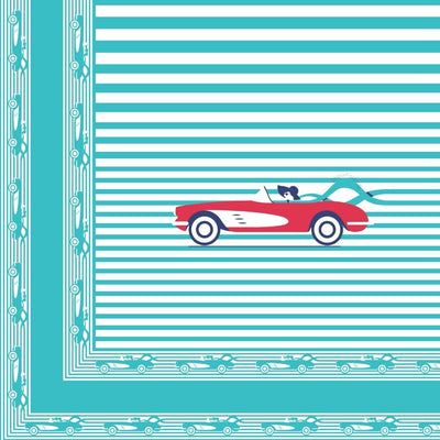Sky Blue Racing Car Print Pure Cotton King Size Bedsheet