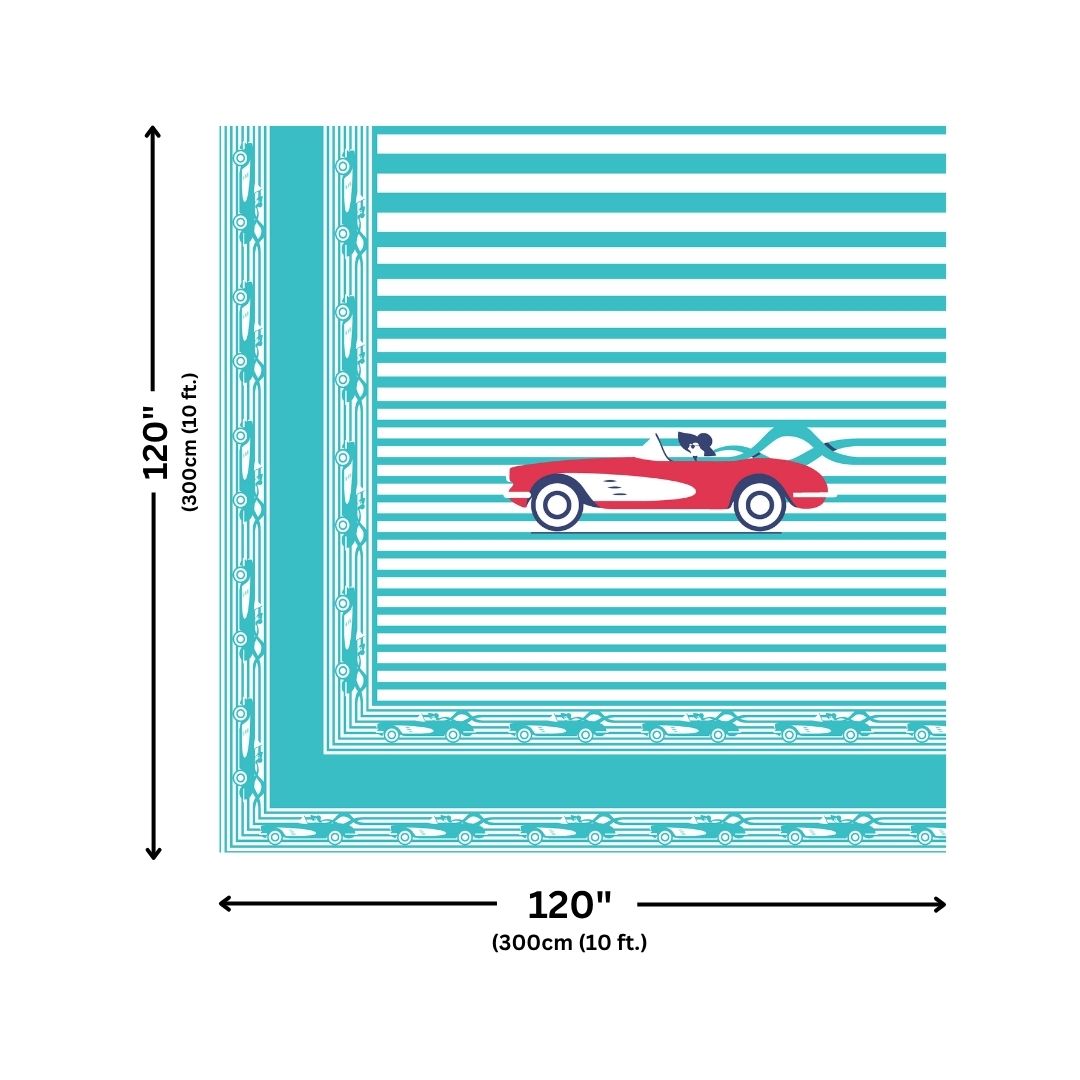 Sky Blue Racing Car Print Pure Cotton King Size Bedsheet