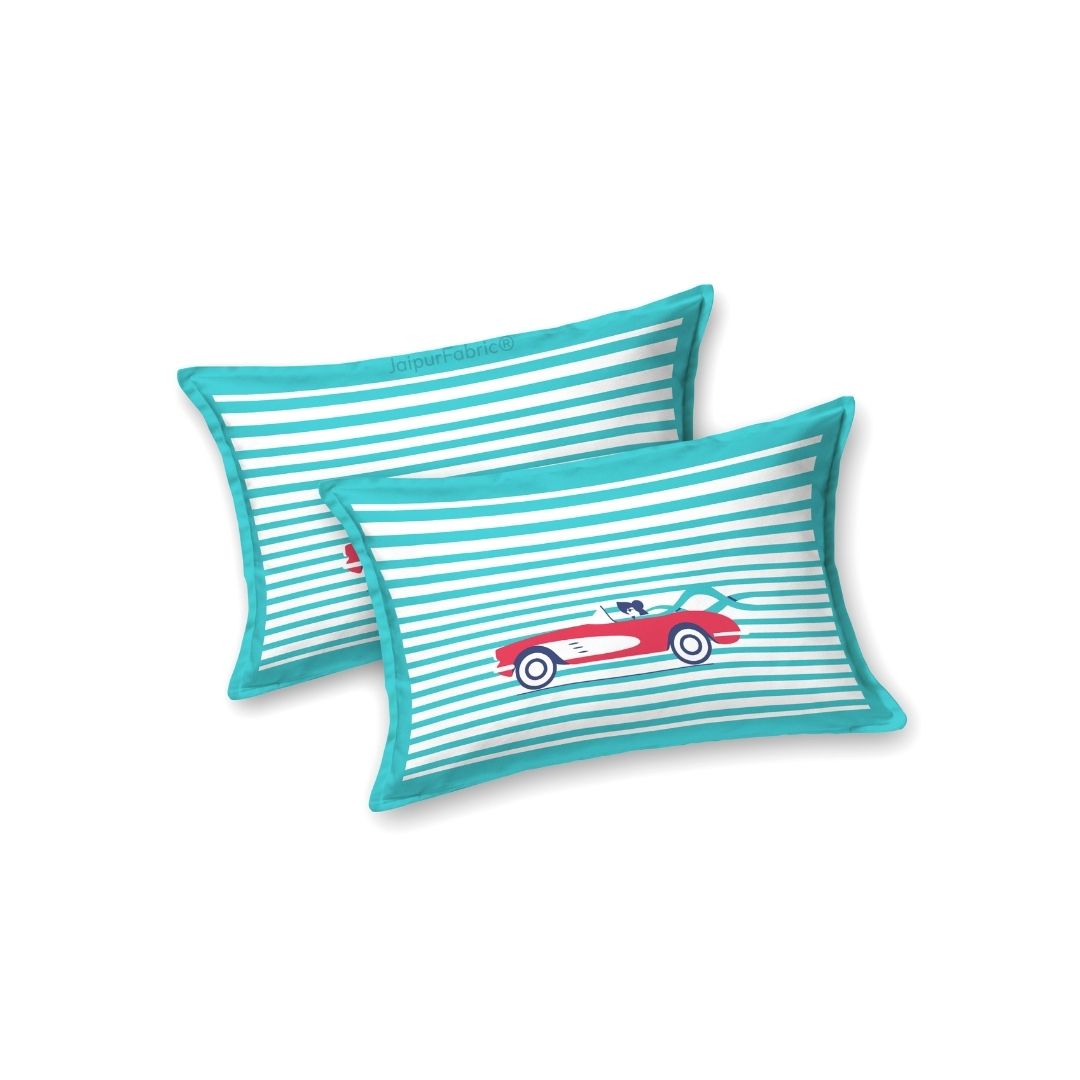 Sky Blue Racing Car Print Pure Cotton King Size Bedsheet
