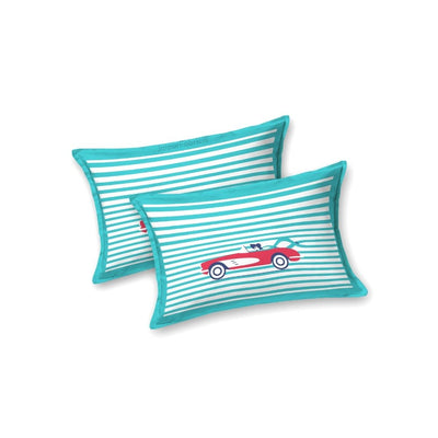 Sky Blue Racing Car Print Pure Cotton King Size Bedsheet