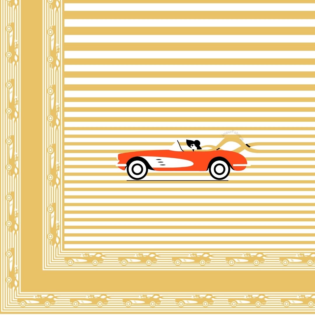 Golden Racing Car Print Pure Cotton King Size Bedsheet