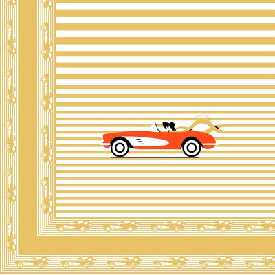 Golden Racing Car Print Pure Cotton King Size Bedsheet